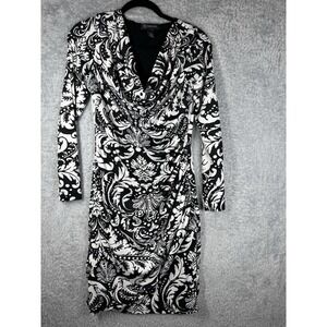 I.N.C. International Concepts black and white long-sleeve ruched dress Size Med